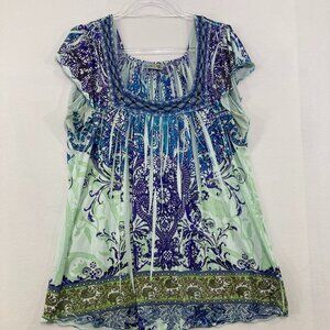 Unity World Wear size XL Artsy Boho Square Neck Casual Festival Top